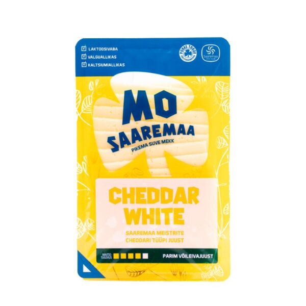 Mo Saaremaa Cheddar White juust otse vaates 380g tootefoto